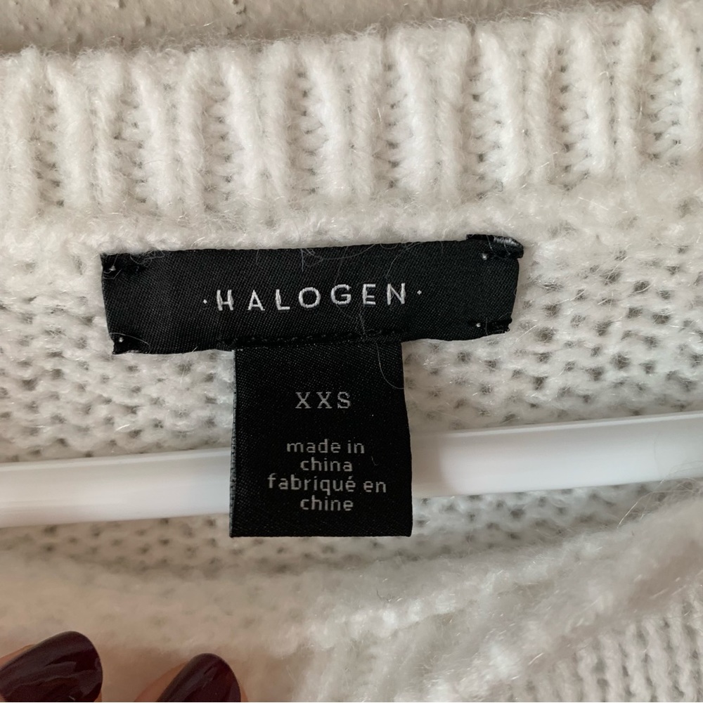 Halogen Womens White Puff Balloon Sleeve Oversized Cozy Crewneck Sweater Sz XXS - Picture 4 of 6